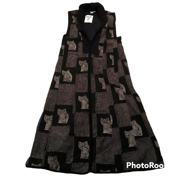 Sam Hilu African Cat Style Art to Wear Print Long Cotton Vest Coat S/M - Picture 1 of 7